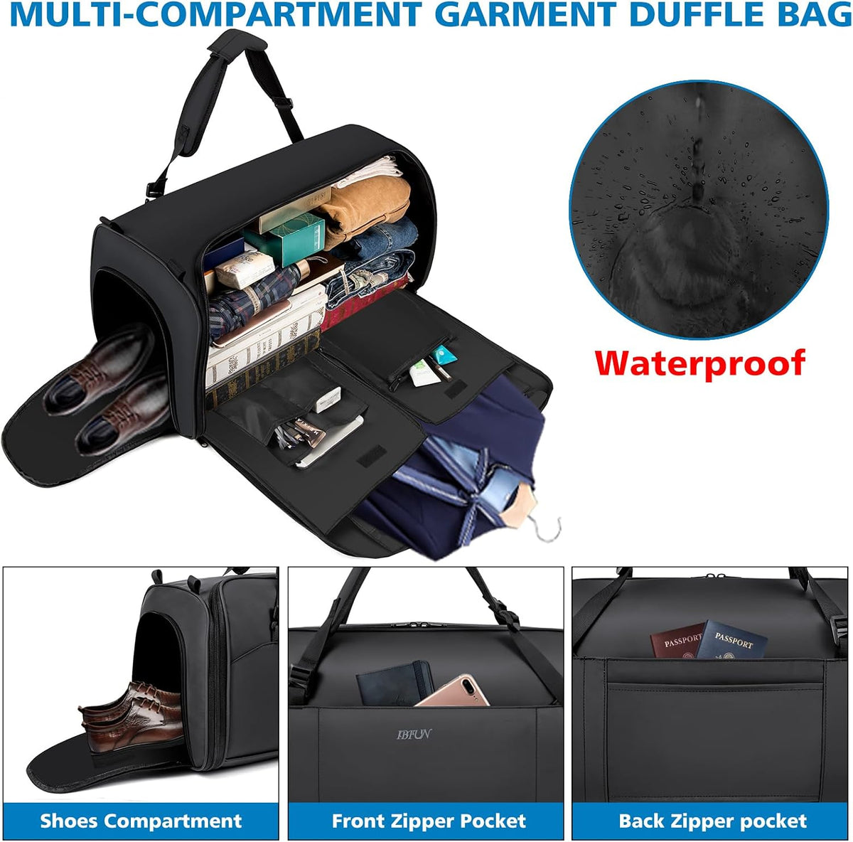 Convertible Garment Bags for Travel - Carry on Garment Duffle Bag with Backpack Straps for Men Women, 4 in 1 Large Travel Duffel Bags with Shoes Compartment Hanging Suit Dress Weekender Bag 3pcs Set