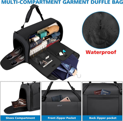 Convertible Garment Bags for Travel - Carry on Garment Duffle Bag with Backpack Straps for Men Women, 4 in 1 Large Travel Duffel Bags with Shoes Compartment Hanging Suit Dress Weekender Bag 3pcs Set