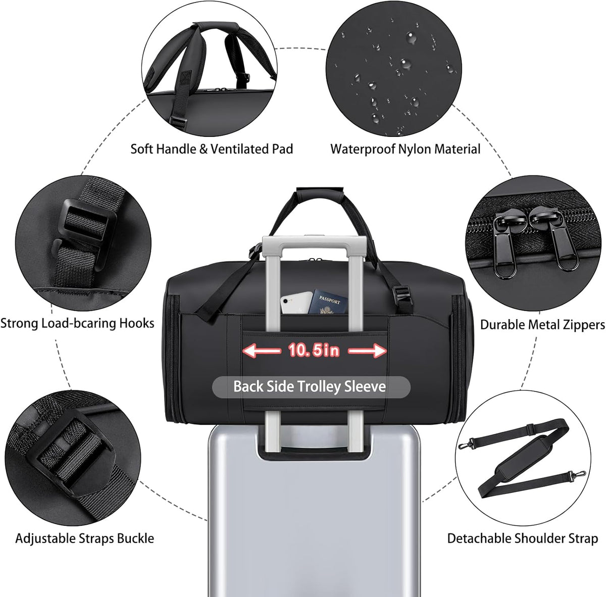 Convertible Garment Bags for Travel - Carry on Garment Duffle Bag with Backpack Straps for Men Women, 4 in 1 Large Travel Duffel Bags with Shoes Compartment Hanging Suit Dress Weekender Bag 3pcs Set
