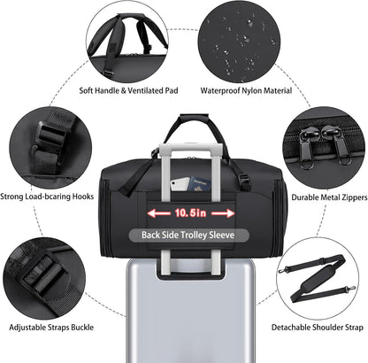 Convertible Garment Bags for Travel - Carry on Garment Duffle Bag with Backpack Straps for Men Women, 4 in 1 Large Travel Duffel Bags with Shoes Compartment Hanging Suit Dress Weekender Bag 3pcs Set