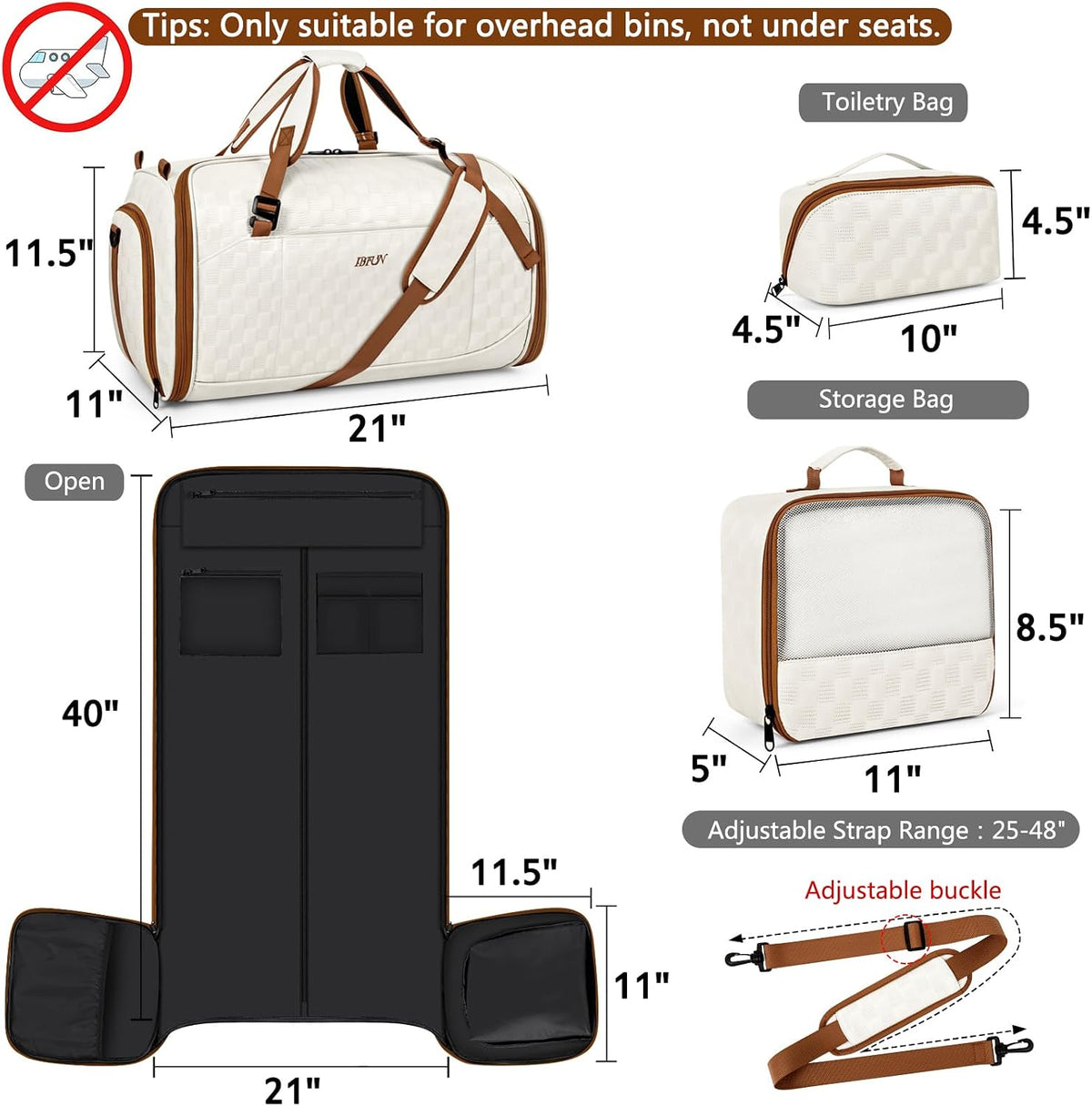 Convertible Garment Bags for Travel - Carry on Garment Duffle Bag with Backpack Straps for Men Women, 4 in 1 Large Travel Duffel Bags with Shoes Compartment Hanging Suit Dress Weekender Bag 3pcs Set