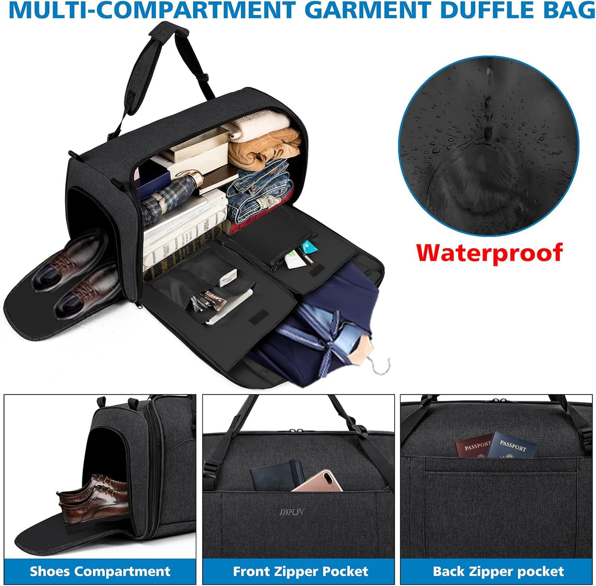 Convertible Garment Bags for Travel - Carry on Garment Duffle Bag with Backpack Straps for Men Women, 4 in 1 Large Travel Duffel Bags with Shoes Compartment Hanging Suit Dress Weekender Bag 3pcs Set