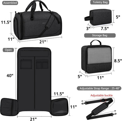 Convertible Garment Bags for Travel - Carry on Garment Duffle Bag with Backpack Straps for Men Women, 4 in 1 Large Travel Duffel Bags with Shoes Compartment Hanging Suit Dress Weekender Bag 3pcs Set