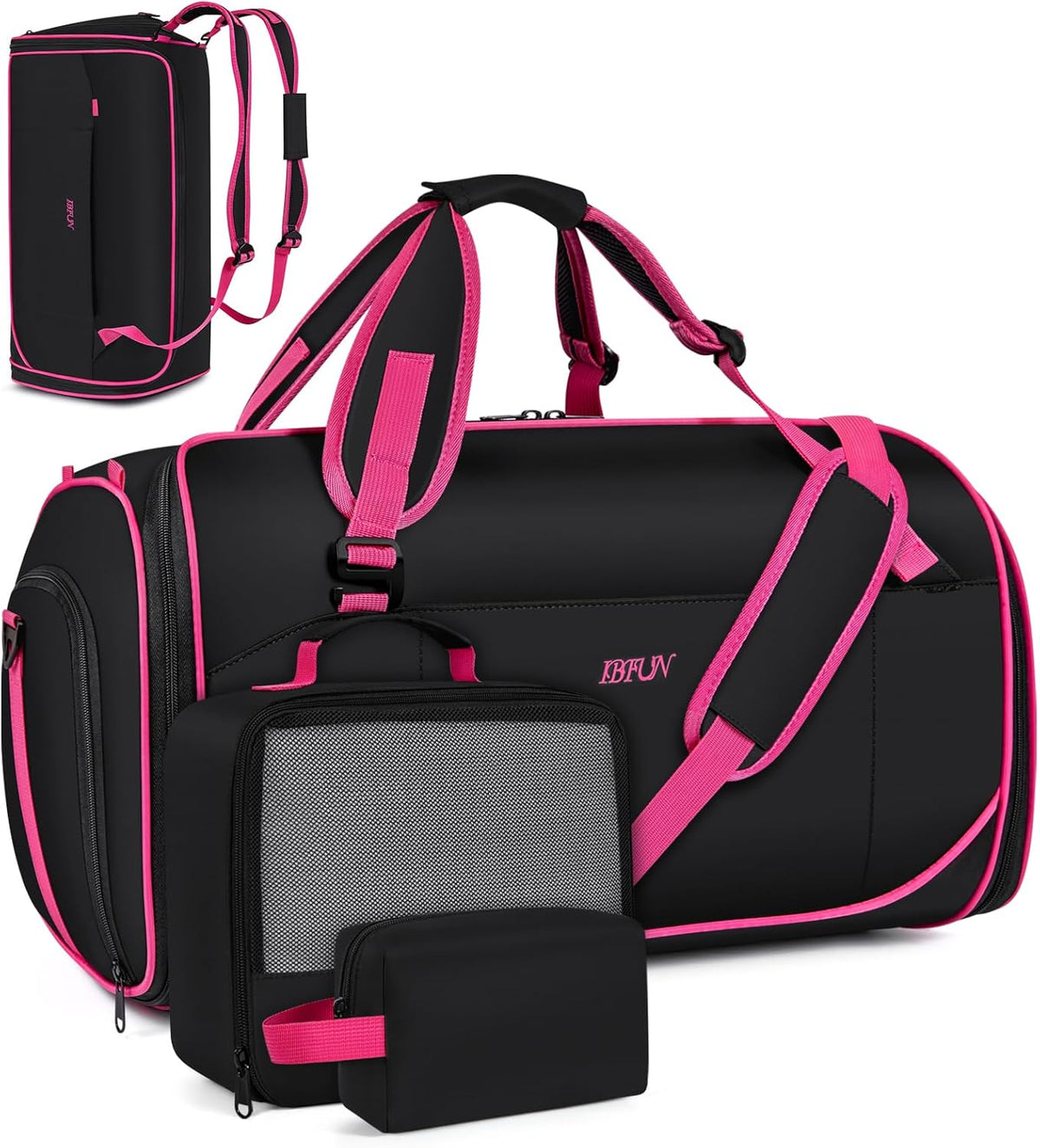 Convertible Garment Bags for Travel - Carry on Garment Duffle Bag with Backpack Straps for Men Women, 4 in 1 Large Travel Duffel Bags with Shoes Compartment Hanging Suit Dress Weekender Bag 3pcs Set