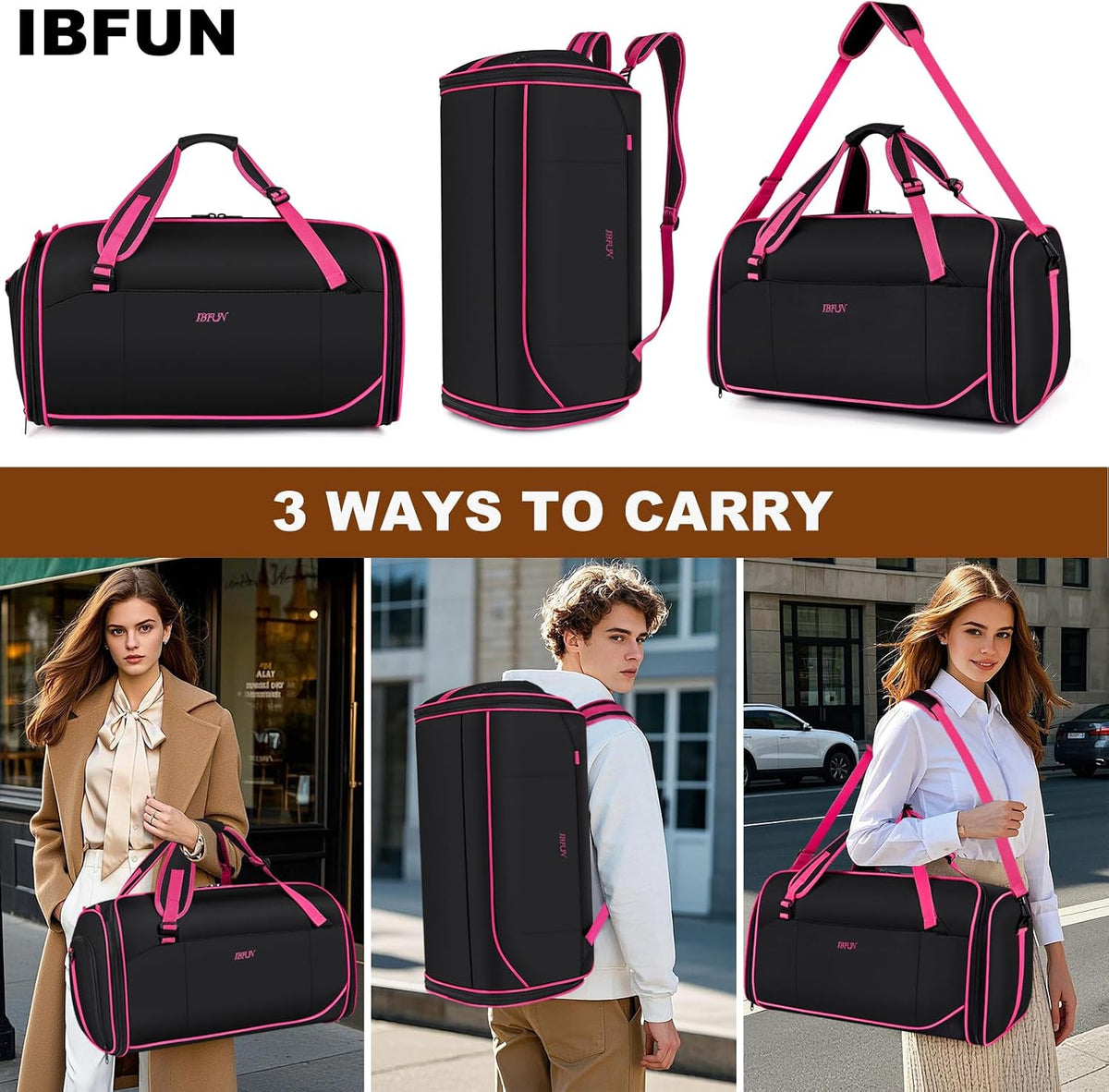 Convertible Garment Bags for Travel - Carry on Garment Duffle Bag with Backpack Straps for Men Women, 4 in 1 Large Travel Duffel Bags with Shoes Compartment Hanging Suit Dress Weekender Bag 3pcs Set