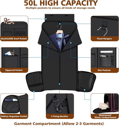 Convertible Garment Bags for Travel - Carry on Garment Duffle Bag with Backpack Straps for Men Women, 4 in 1 Large Travel Duffel Bags with Shoes Compartment Hanging Suit Dress Weekender Bag 3pcs Set