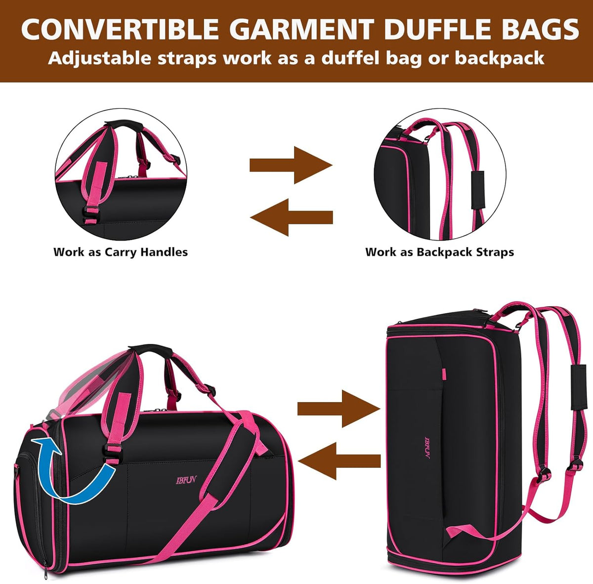 Convertible Garment Bags for Travel - Carry on Garment Duffle Bag with Backpack Straps for Men Women, 4 in 1 Large Travel Duffel Bags with Shoes Compartment Hanging Suit Dress Weekender Bag 3pcs Set