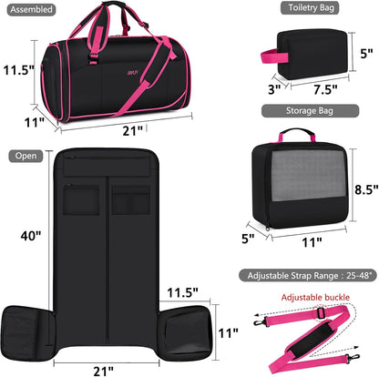 Convertible Garment Bags for Travel - Carry on Garment Duffle Bag with Backpack Straps for Men Women, 4 in 1 Large Travel Duffel Bags with Shoes Compartment Hanging Suit Dress Weekender Bag 3pcs Set