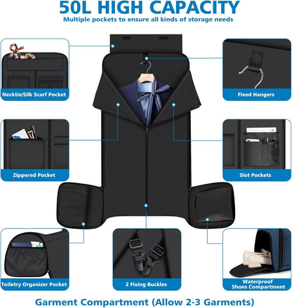 Convertible Garment Bags for Travel - Carry on Garment Duffle Bag with Backpack Straps for Men Women, 4 in 1 Large Travel Duffel Bags with Shoes Compartment Hanging Suit Dress Weekender Bag 3pcs Set