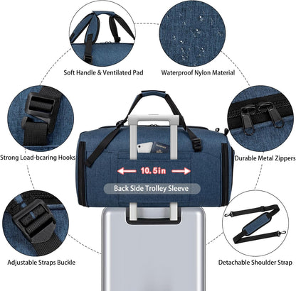 Convertible Garment Bags for Travel - Carry on Garment Duffle Bag with Backpack Straps for Men Women, 4 in 1 Large Travel Duffel Bags with Shoes Compartment Hanging Suit Dress Weekender Bag 3pcs Set