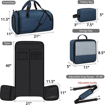 Convertible Garment Bags for Travel - Carry on Garment Duffle Bag with Backpack Straps for Men Women, 4 in 1 Large Travel Duffel Bags with Shoes Compartment Hanging Suit Dress Weekender Bag 3pcs Set