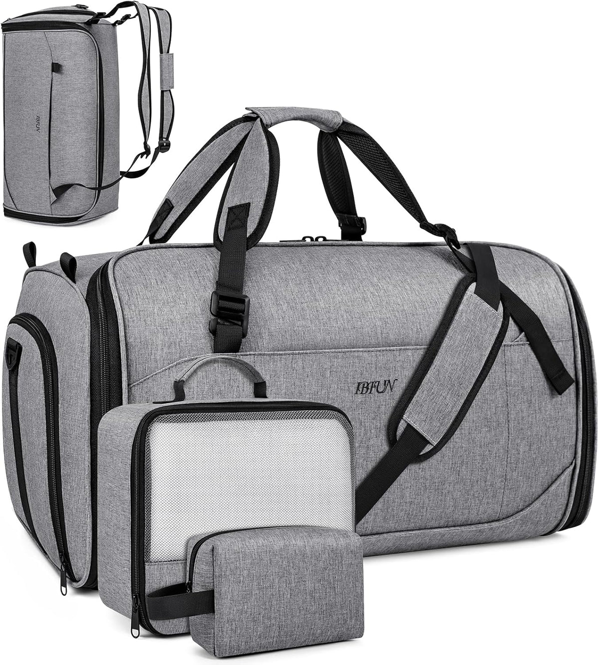 Convertible Garment Bags for Travel - Carry on Garment Duffle Bag with Backpack Straps for Men Women, 4 in 1 Large Travel Duffel Bags with Shoes Compartment Hanging Suit Dress Weekender Bag 3pcs Set