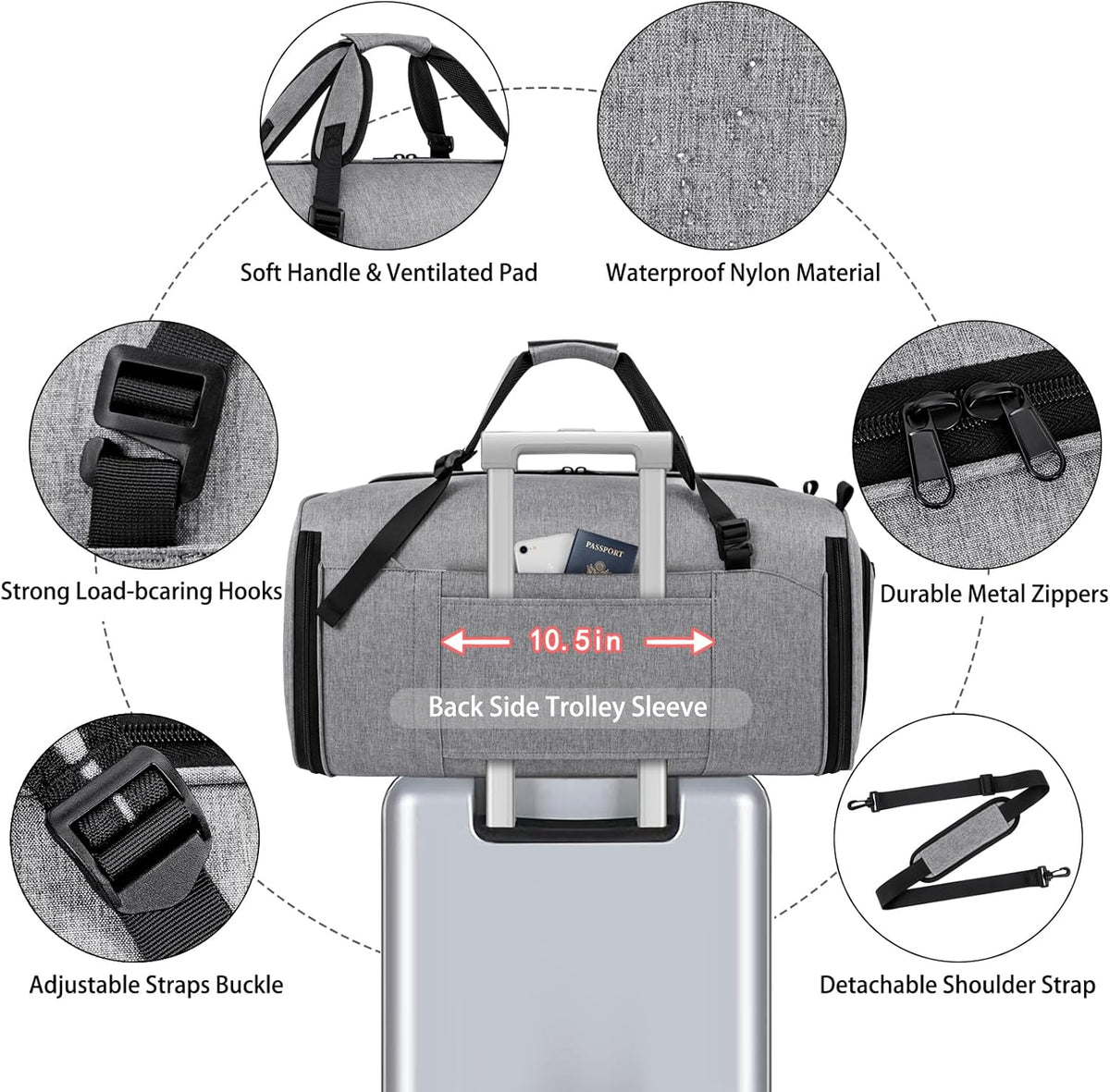 Convertible Garment Bags for Travel - Carry on Garment Duffle Bag with Backpack Straps for Men Women, 4 in 1 Large Travel Duffel Bags with Shoes Compartment Hanging Suit Dress Weekender Bag 3pcs Set