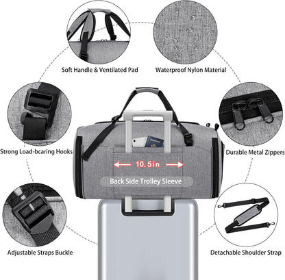 Convertible Garment Bags for Travel - Carry on Garment Duffle Bag with Backpack Straps for Men Women, 4 in 1 Large Travel Duffel Bags with Shoes Compartment Hanging Suit Dress Weekender Bag 3pcs Set