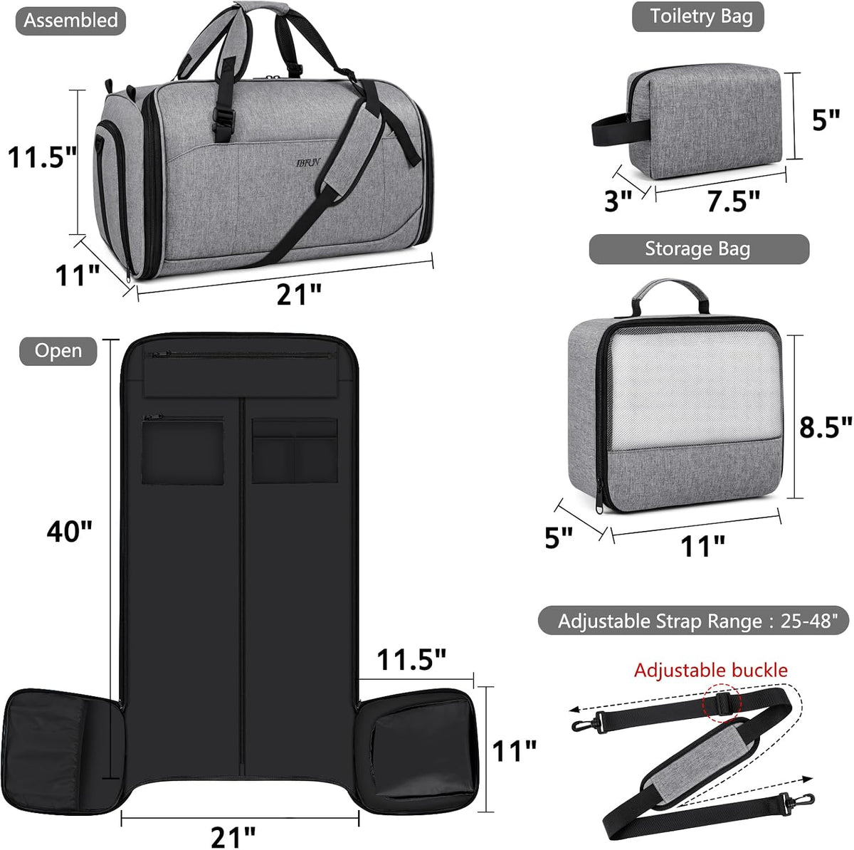 Convertible Garment Bags for Travel - Carry on Garment Duffle Bag with Backpack Straps for Men Women, 4 in 1 Large Travel Duffel Bags with Shoes Compartment Hanging Suit Dress Weekender Bag 3pcs Set