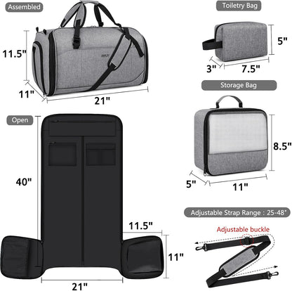 Convertible Garment Bags for Travel - Carry on Garment Duffle Bag with Backpack Straps for Men Women, 4 in 1 Large Travel Duffel Bags with Shoes Compartment Hanging Suit Dress Weekender Bag 3pcs Set
