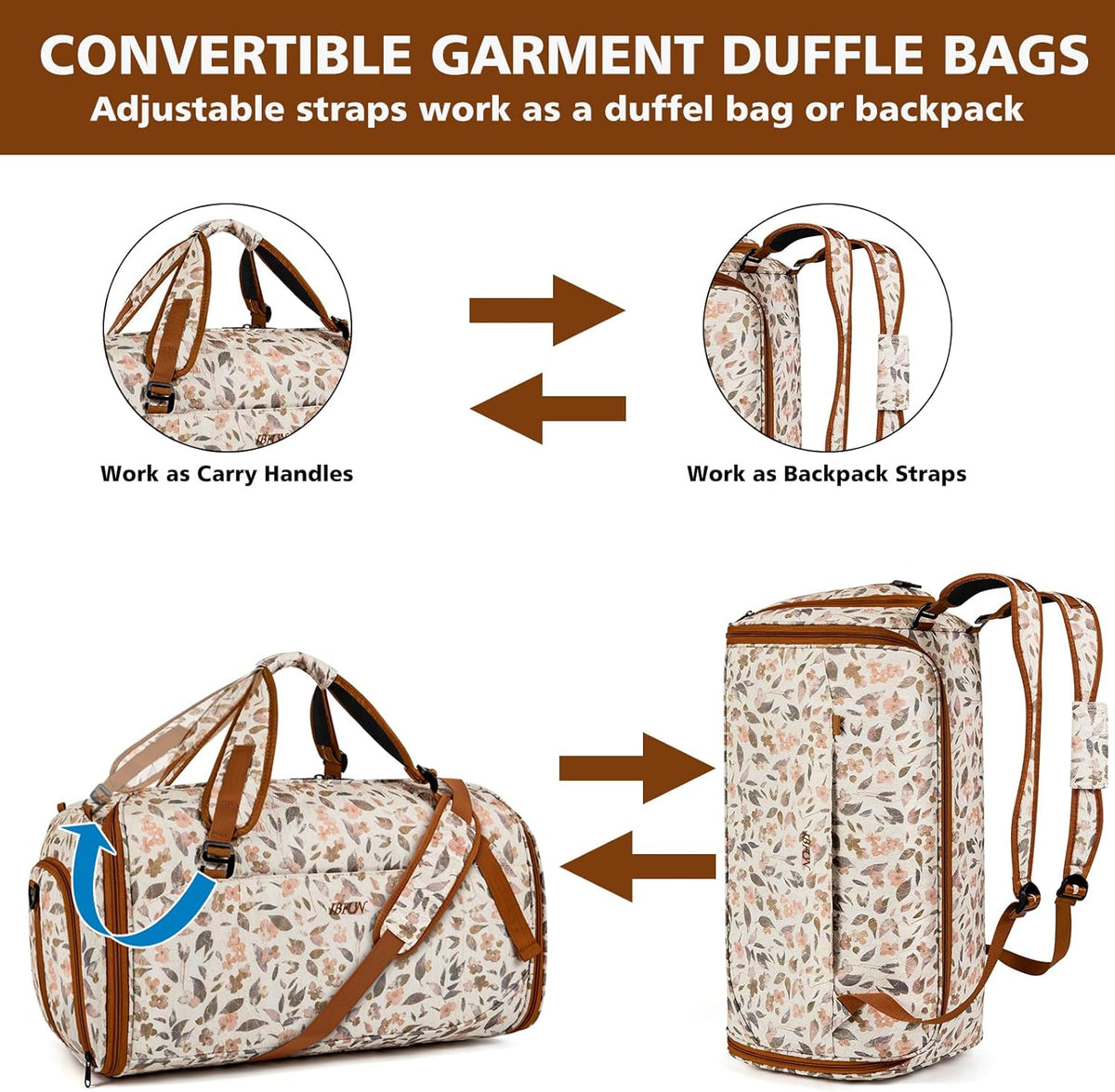 Convertible Garment Bags for Travel - Carry on Garment Duffle Bag with Backpack Straps for Men Women, 4 in 1 Large Travel Duffel Bags with Shoes Compartment Hanging Suit Dress Weekender Bag 3pcs Set