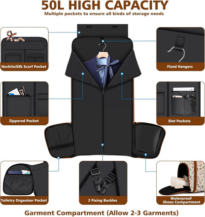 Convertible Garment Bags for Travel - Carry on Garment Duffle Bag with Backpack Straps for Men Women, 4 in 1 Large Travel Duffel Bags with Shoes Compartment Hanging Suit Dress Weekender Bag 3pcs Set