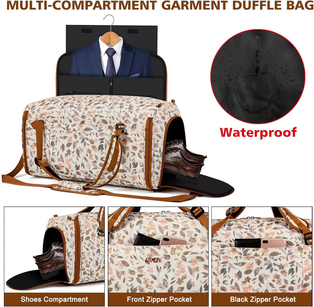 Convertible Garment Bags for Travel - Carry on Garment Duffle Bag with Backpack Straps for Men Women, 4 in 1 Large Travel Duffel Bags with Shoes Compartment Hanging Suit Dress Weekender Bag 3pcs Set
