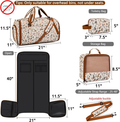 Convertible Garment Bags for Travel - Carry on Garment Duffle Bag with Backpack Straps for Men Women, 4 in 1 Large Travel Duffel Bags with Shoes Compartment Hanging Suit Dress Weekender Bag 3pcs Set