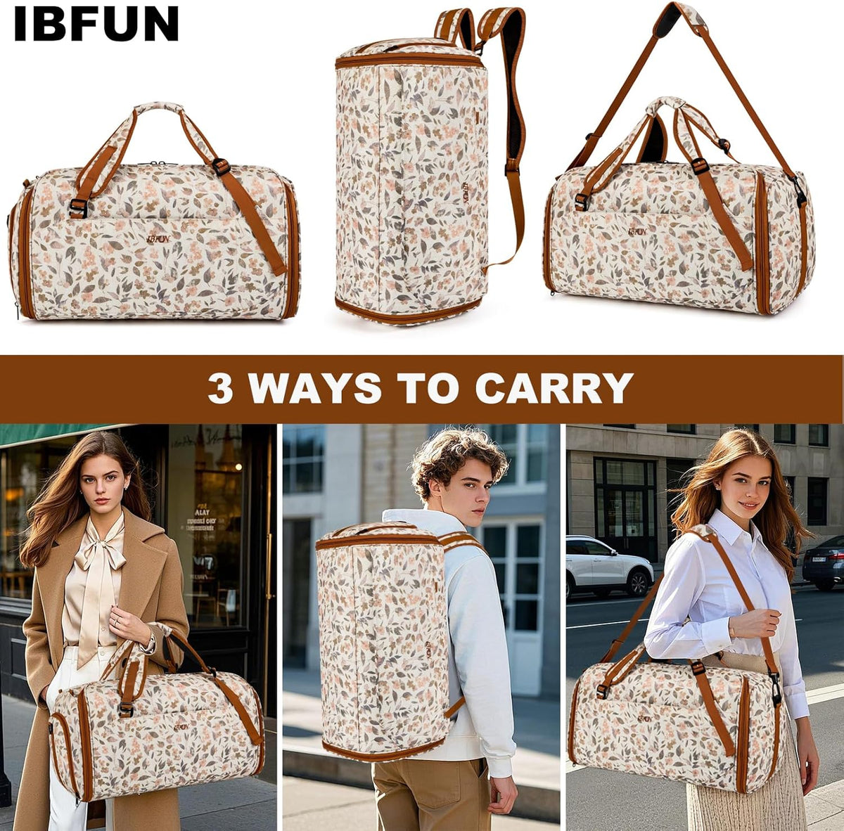 Convertible Garment Bags for Travel - Carry on Garment Duffle Bag with Backpack Straps for Men Women, 4 in 1 Large Travel Duffel Bags with Shoes Compartment Hanging Suit Dress Weekender Bag 3pcs Set