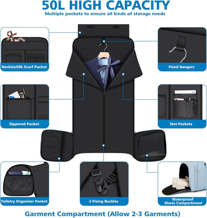 Convertible Garment Bags for Travel - Carry on Garment Duffle Bag with Backpack Straps for Men Women, 4 in 1 Large Travel Duffel Bags with Shoes Compartment Hanging Suit Dress Weekender Bag 3pcs Set