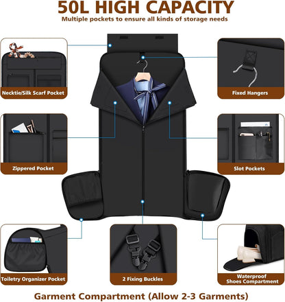Convertible Garment Bags for Travel - Carry on Garment Duffle Bag with Backpack Straps for Men Women, 4 in 1 Large Travel Duffel Bags with Shoes Compartment Hanging Suit Dress Weekender Bag 3pcs Set