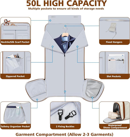 Convertible Garment Bags for Travel - Carry on Garment Duffle Bag with Backpack Straps for Men Women, 4 in 1 Large Travel Duffel Bags with Shoes Compartment Hanging Suit Dress Weekender Bag 3pcs Set