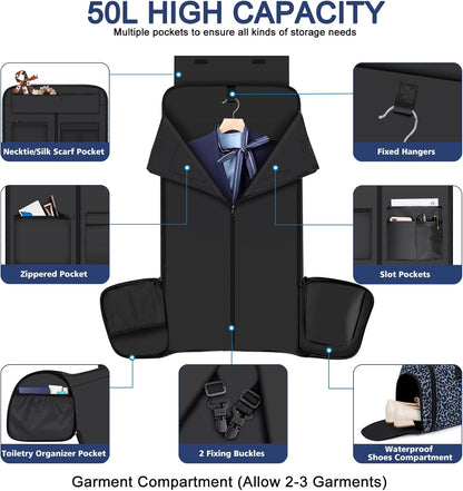 Convertible Garment Bags for Travel - Carry on Garment Duffle Bag with Backpack Straps for Men Women, 4 in 1 Large Travel Duffel Bags with Shoes Compartment Hanging Suit Dress Weekender Bag 3pcs Set