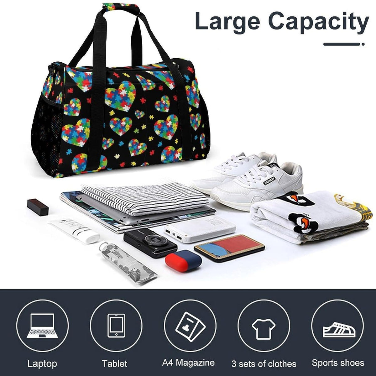 Foldable Carry On Travel Duffel Weekender Bag Lightweight Overnight Tote Bag for Men Women Sport