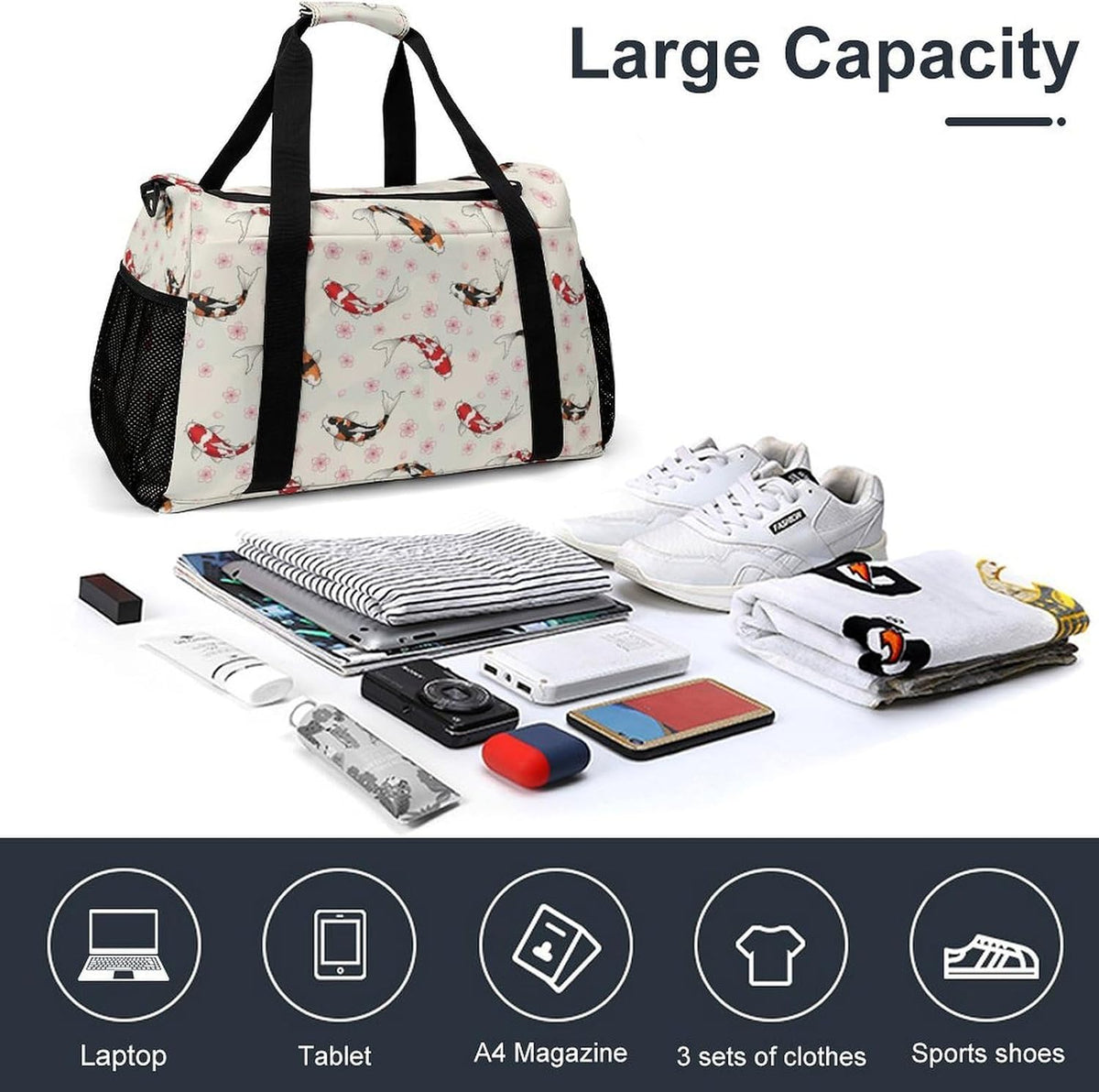 Foldable Carry On Travel Duffel Weekender Bag Lightweight Overnight Tote Bag for Men Women Sport