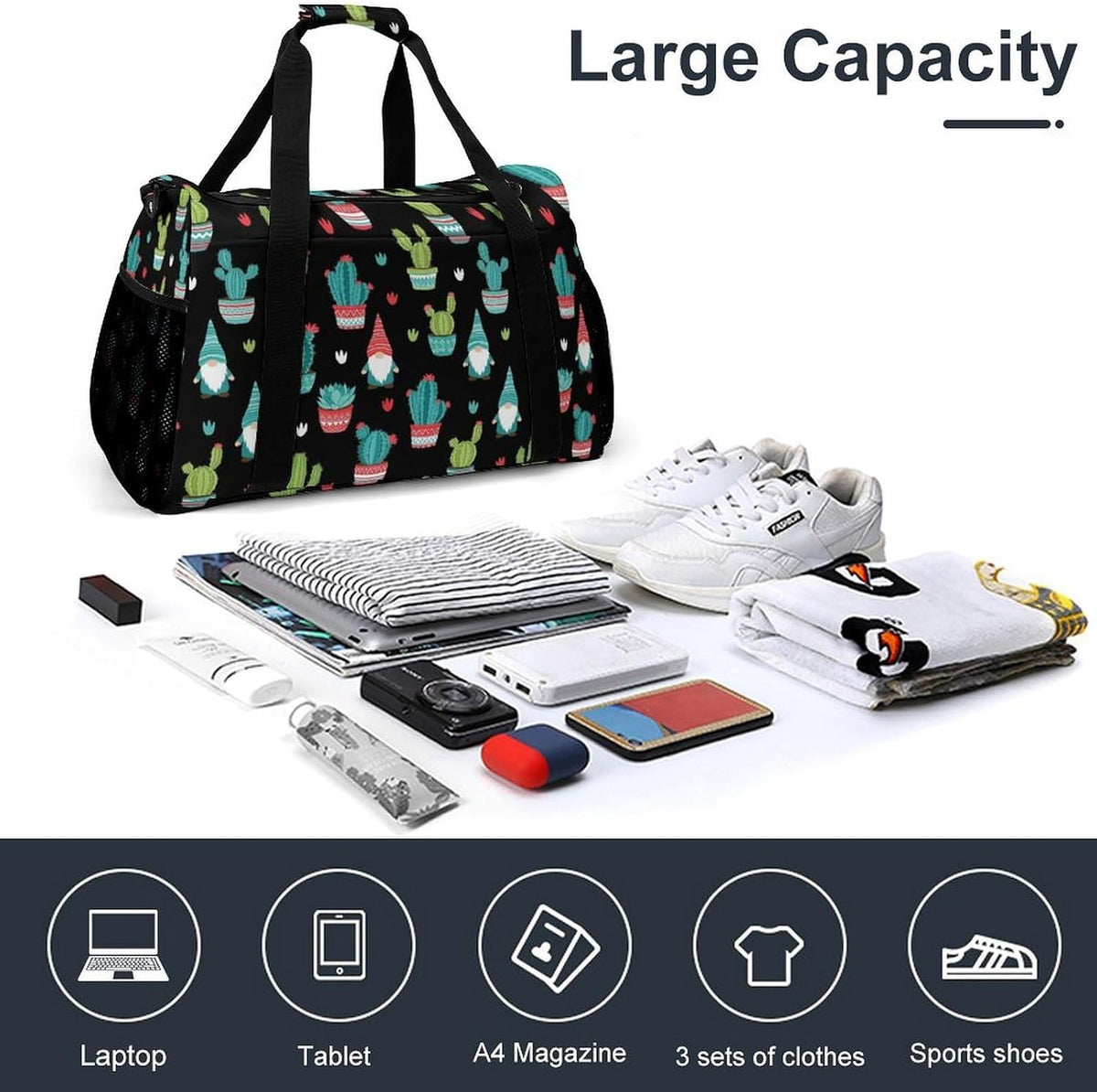 Foldable Carry On Travel Duffel Weekender Bag Lightweight Overnight Tote Bag for Men Women Sport