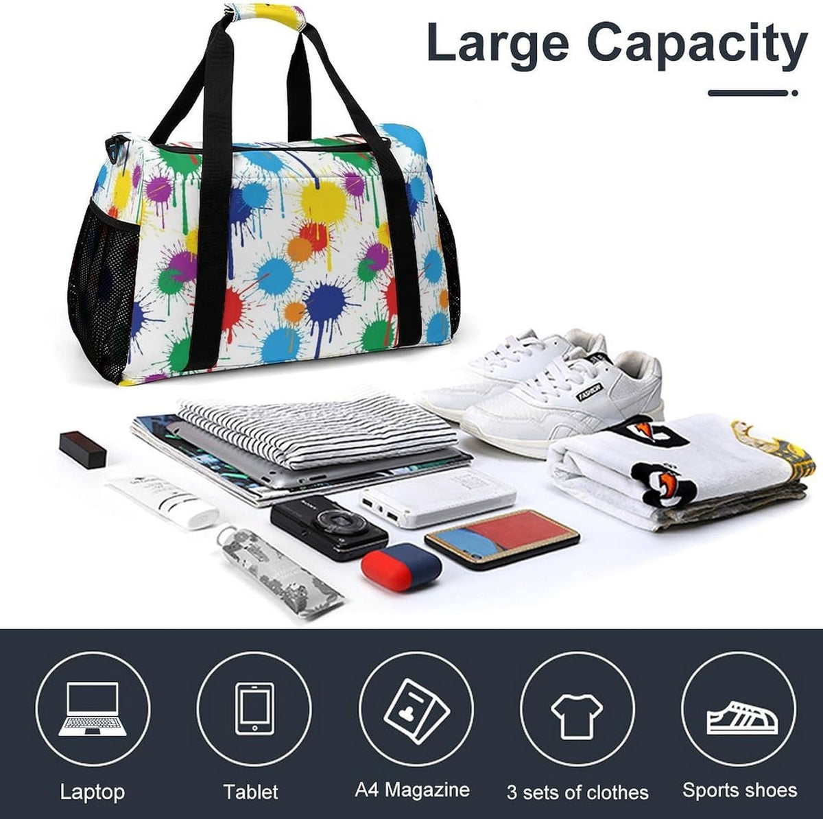 Foldable Carry On Travel Duffel Weekender Bag Lightweight Overnight Tote Bag for Men Women Sport