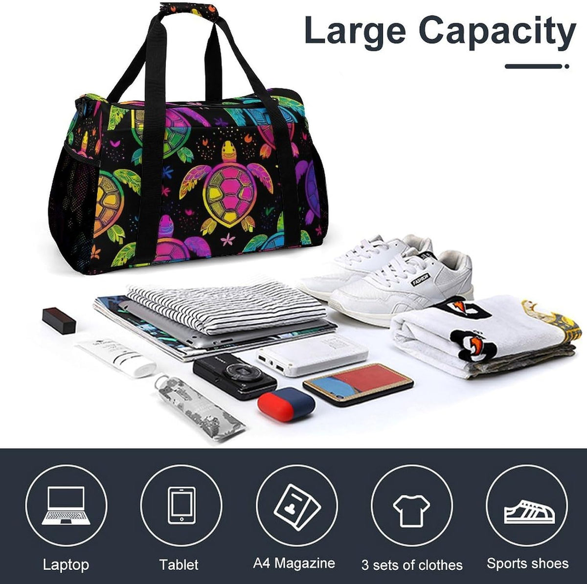 Foldable Carry On Travel Duffel Weekender Bag Lightweight Overnight Tote Bag for Men Women Sport