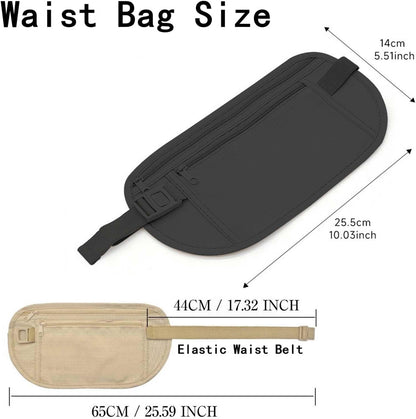 Money Belt Anti-theft Waist Pack Nylon Fanny Pack Hidden Under Clothes Passport Holder Travel Wallet with Adjustable Buckle for Travel, Running, Hiking, Cycling (Khaki)