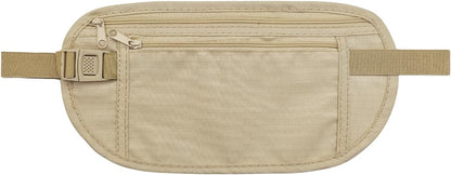 Money Belt Anti-theft Waist Pack Nylon Fanny Pack Hidden Under Clothes Passport Holder Travel Wallet with Adjustable Buckle for Travel, Running, Hiking, Cycling (Khaki)
