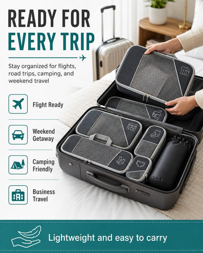 6 Piece Expandable Space Saving Packing Cubes, Compression Packing Cubes For Travel, Backpacking Backpack, Luggage Organizer Set, Lightweight Suitcase Clothes Bags(White,Toiletry bag)
