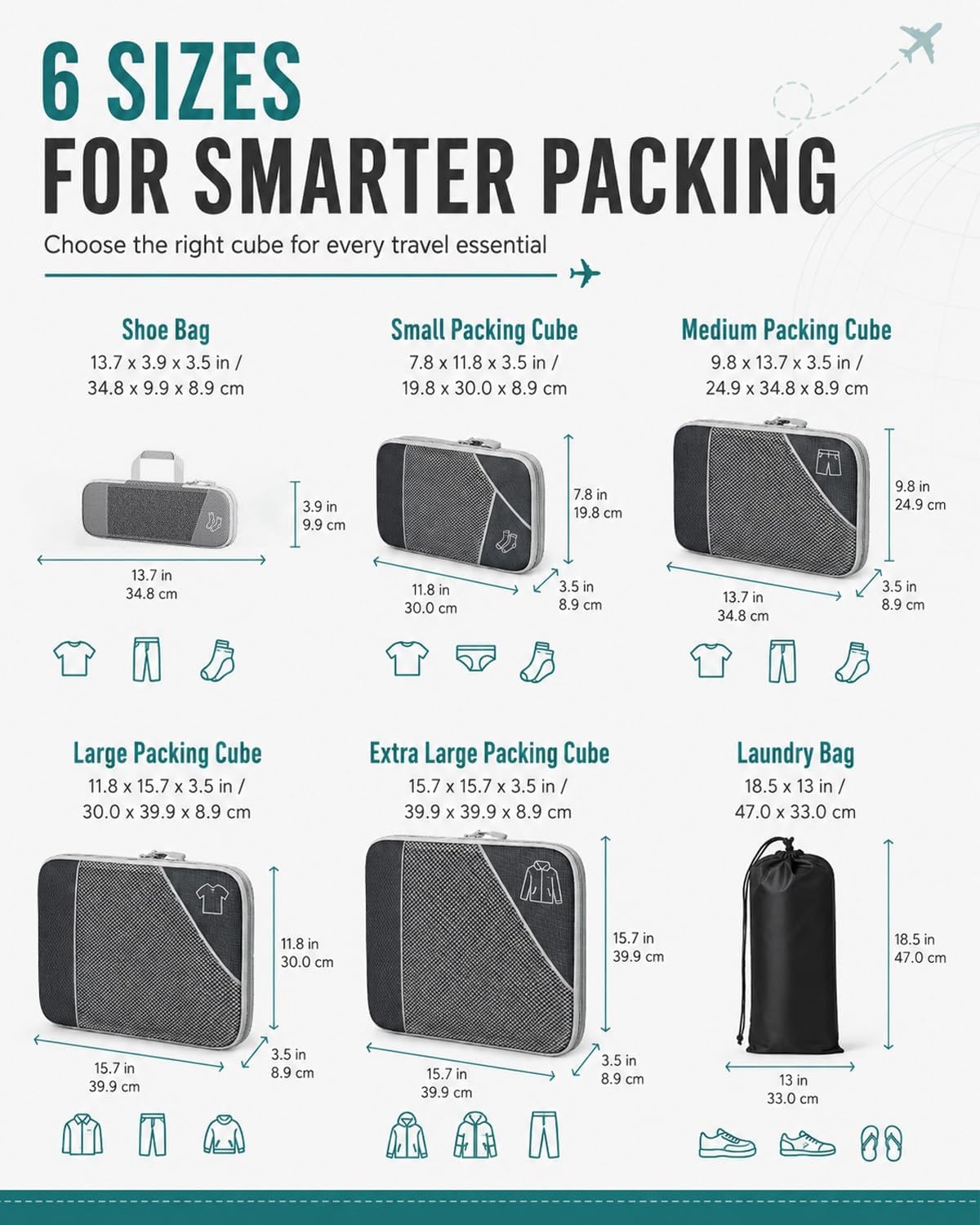 6 Piece Expandable Space Saving Packing Cubes, Compression Packing Cubes For Travel, Backpacking Backpack, Luggage Organizer Set, Lightweight Suitcase Clothes Bags(White,Toiletry bag)