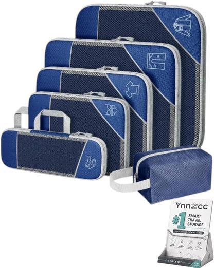 6 Piece Expandable Space Saving Packing Cubes, Compression Packing Cubes For Travel, Backpacking Backpack, Luggage Organizer Set, Lightweight Suitcase Clothes Bags(White,Toiletry bag)