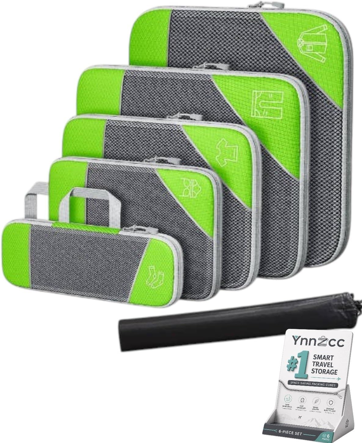 6 Piece Expandable Space Saving Packing Cubes, Compression Packing Cubes For Travel, Backpacking Backpack, Luggage Organizer Set, Lightweight Suitcase Clothes Bags(White,Toiletry bag)