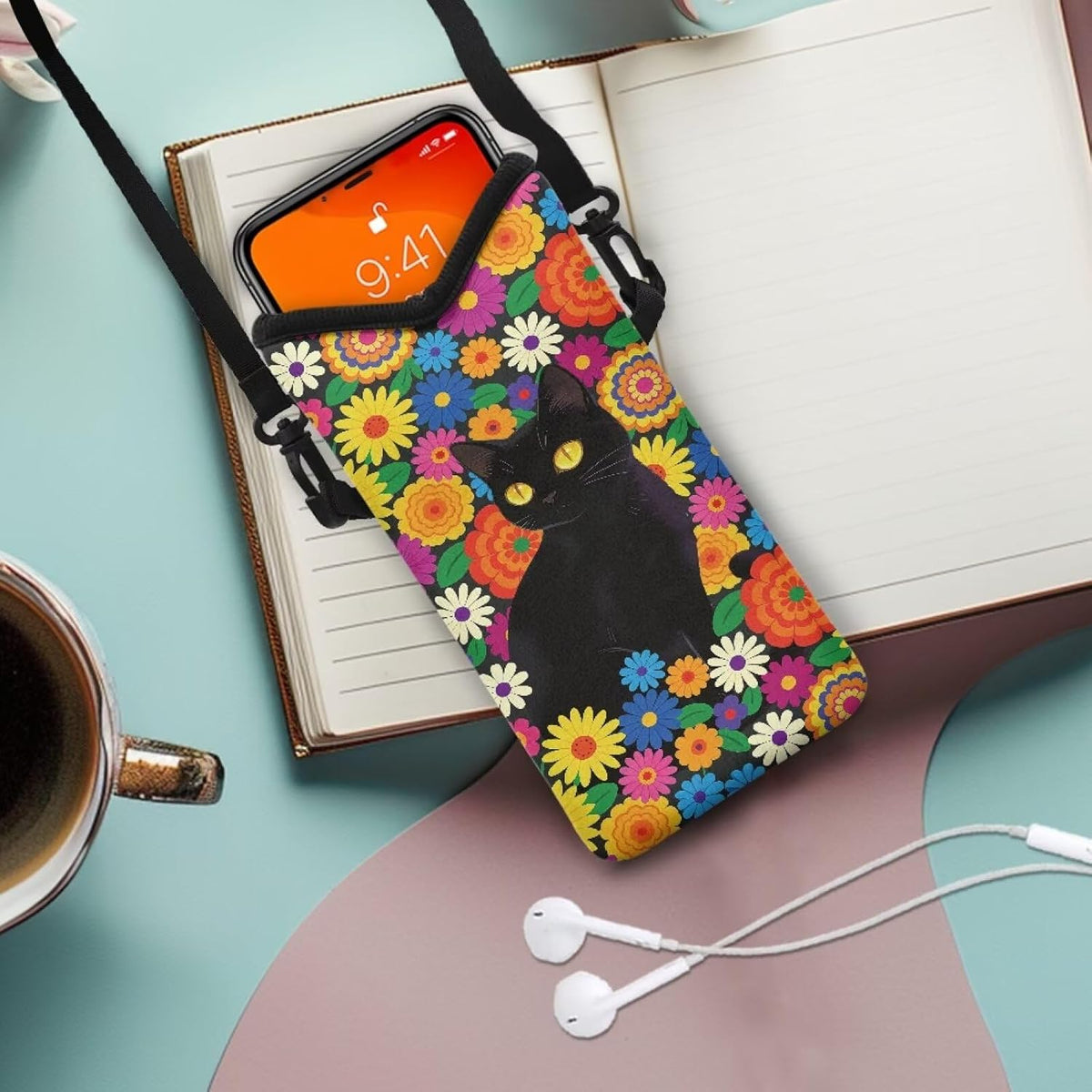 Women Men Crossbody Phone Bag Lightweight Neoprene Cellphone Case Waterproof Phone Carry Pouch for iPhone 15/14/ 13 Pro Max, for Samsung S24, S23+, A25, A35, Hummingbird Floral Pattern - Colors A