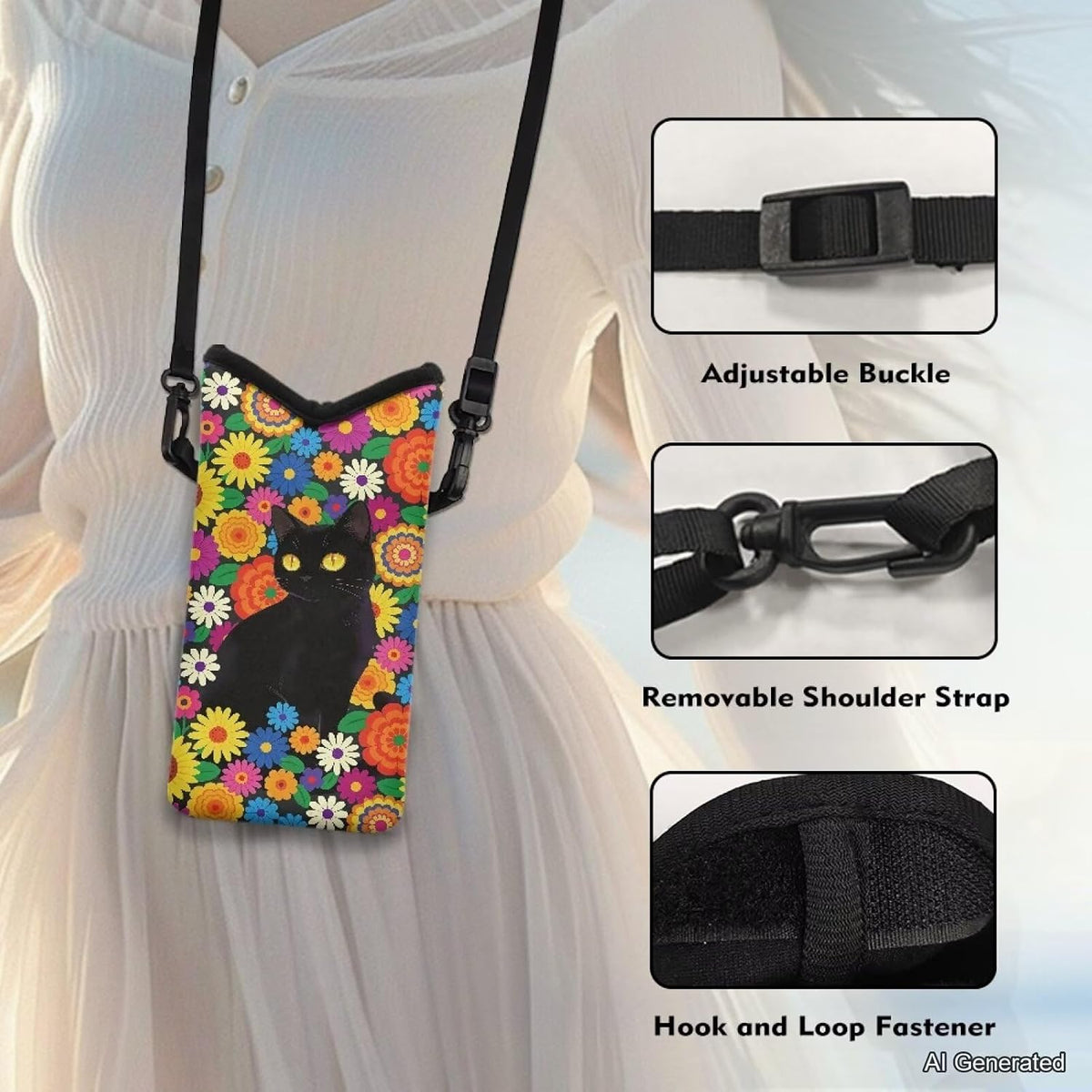 Women Men Crossbody Phone Bag Lightweight Neoprene Cellphone Case Waterproof Phone Carry Pouch for iPhone 15/14/ 13 Pro Max, for Samsung S24, S23+, A25, A35, Hummingbird Floral Pattern - Colors A