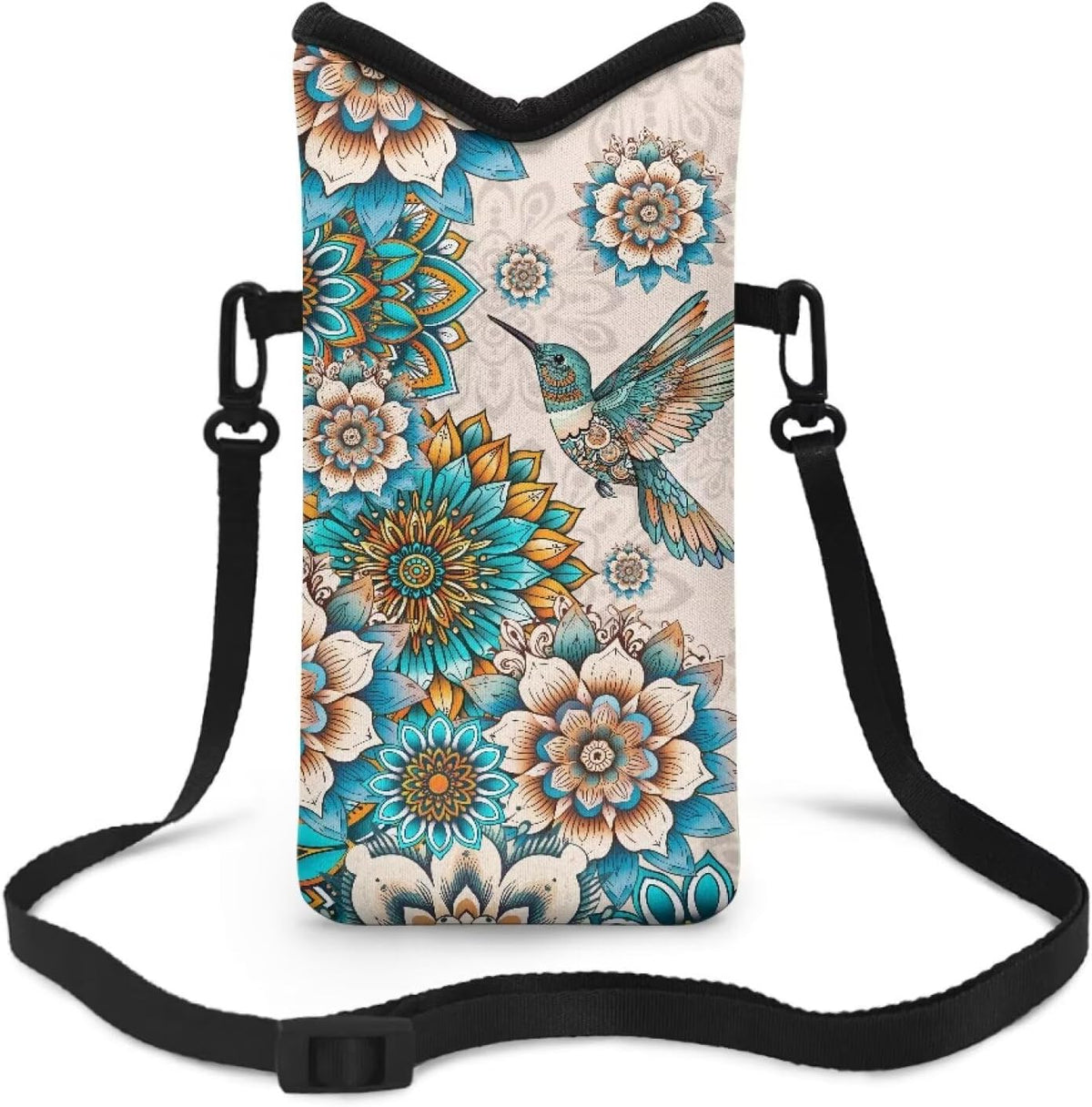 Women Men Crossbody Phone Bag Lightweight Neoprene Cellphone Case Waterproof Phone Carry Pouch for iPhone 15/14/ 13 Pro Max, for Samsung S24, S23+, A25, A35, Hummingbird Floral Pattern - Colors A