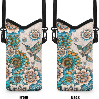 Women Men Crossbody Phone Bag Lightweight Neoprene Cellphone Case Waterproof Phone Carry Pouch for iPhone 15/14/ 13 Pro Max, for Samsung S24, S23+, A25, A35, Hummingbird Floral Pattern - Colors A