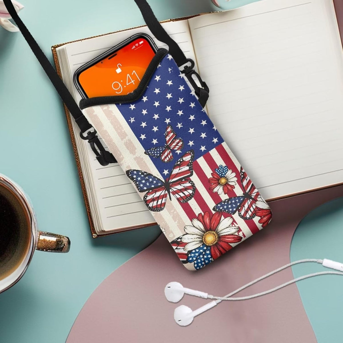Women Men Crossbody Phone Bag Lightweight Neoprene Cellphone Case Waterproof Phone Carry Pouch for iPhone 15/14/ 13 Pro Max, for Samsung S24, S23+, A25, A35, Hummingbird Floral Pattern - Colors A