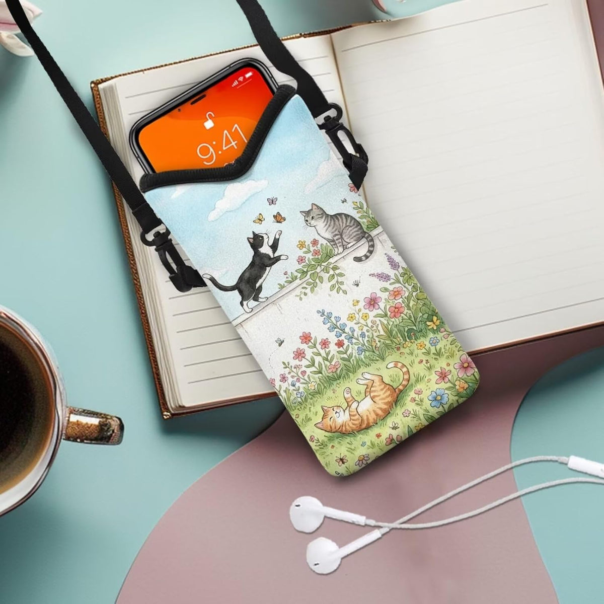 Women Men Crossbody Phone Bag Lightweight Neoprene Cellphone Case Waterproof Phone Carry Pouch for iPhone 15/14/ 13 Pro Max, for Samsung S24, S23+, A25, A35, Hummingbird Floral Pattern - Colors A