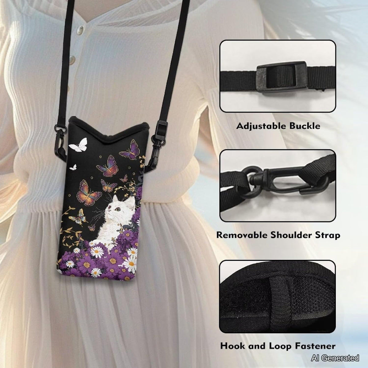 Women Men Crossbody Phone Bag Lightweight Neoprene Cellphone Case Waterproof Phone Carry Pouch for iPhone 15/14/ 13 Pro Max, for Samsung S24, S23+, A25, A35, Hummingbird Floral Pattern - Colors A
