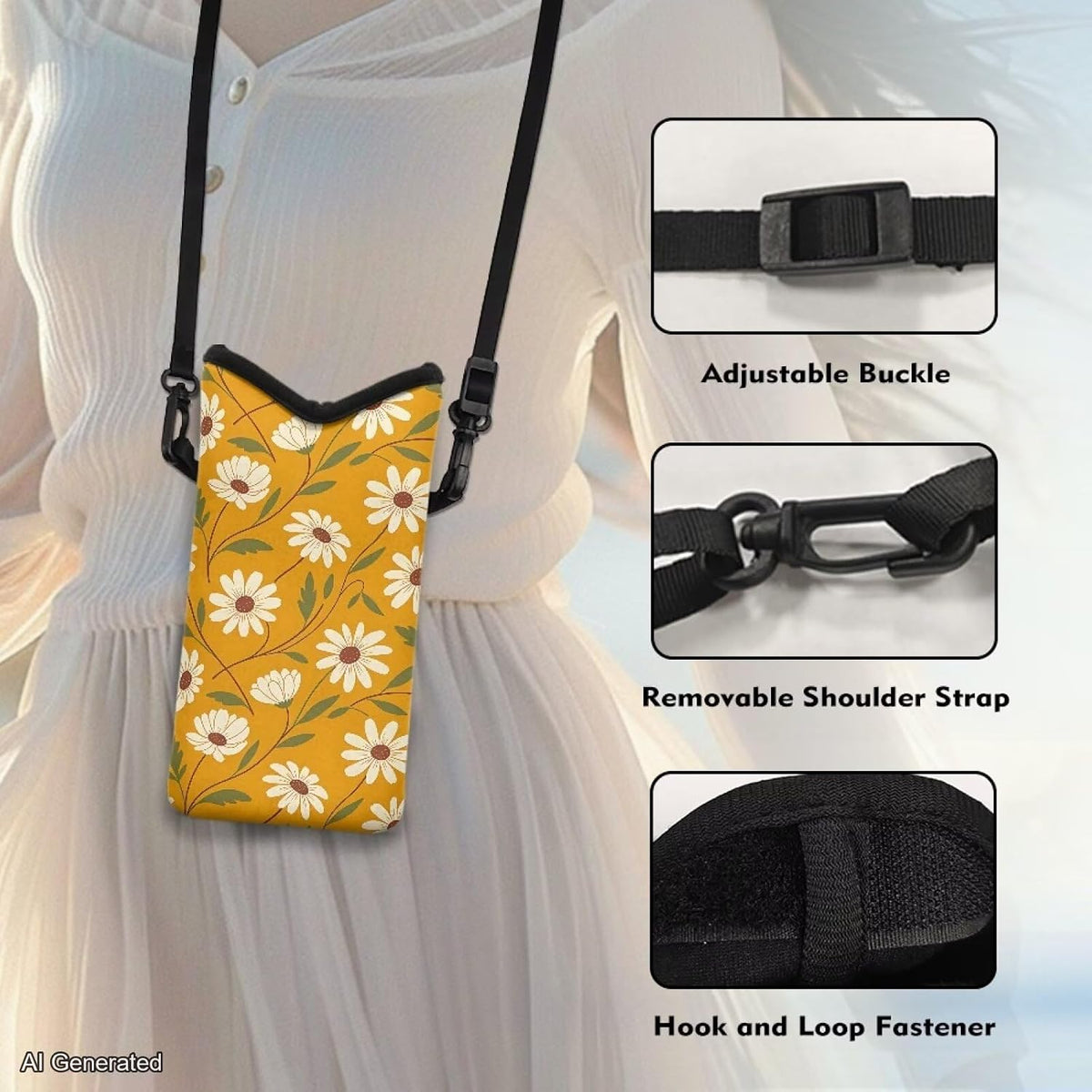 Women Men Crossbody Phone Bag Lightweight Neoprene Cellphone Case Waterproof Phone Carry Pouch for iPhone 15/14/ 13 Pro Max, for Samsung S24, S23+, A25, A35, Hummingbird Floral Pattern - Colors A