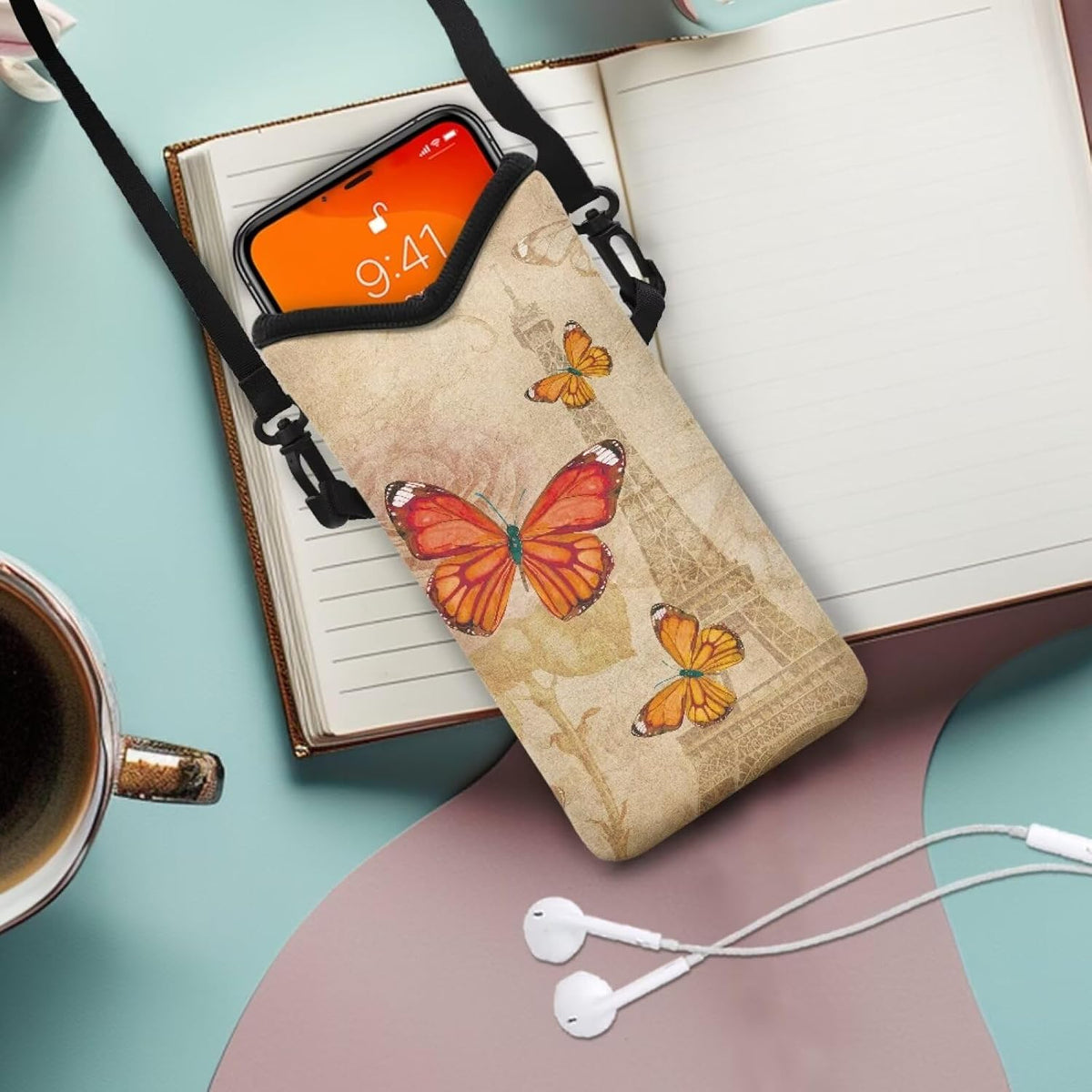 Women Men Crossbody Phone Bag Lightweight Neoprene Cellphone Case Waterproof Phone Carry Pouch for iPhone 15/14/ 13 Pro Max, for Samsung S24, S23+, A25, A35, Hummingbird Floral Pattern - Colors A