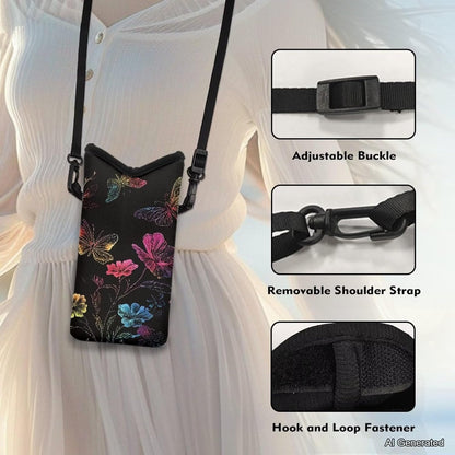 Women Men Crossbody Phone Bag Lightweight Neoprene Cellphone Case Waterproof Phone Carry Pouch for iPhone 15/14/ 13 Pro Max, for Samsung S24, S23+, A25, A35, Hummingbird Floral Pattern - Colors A